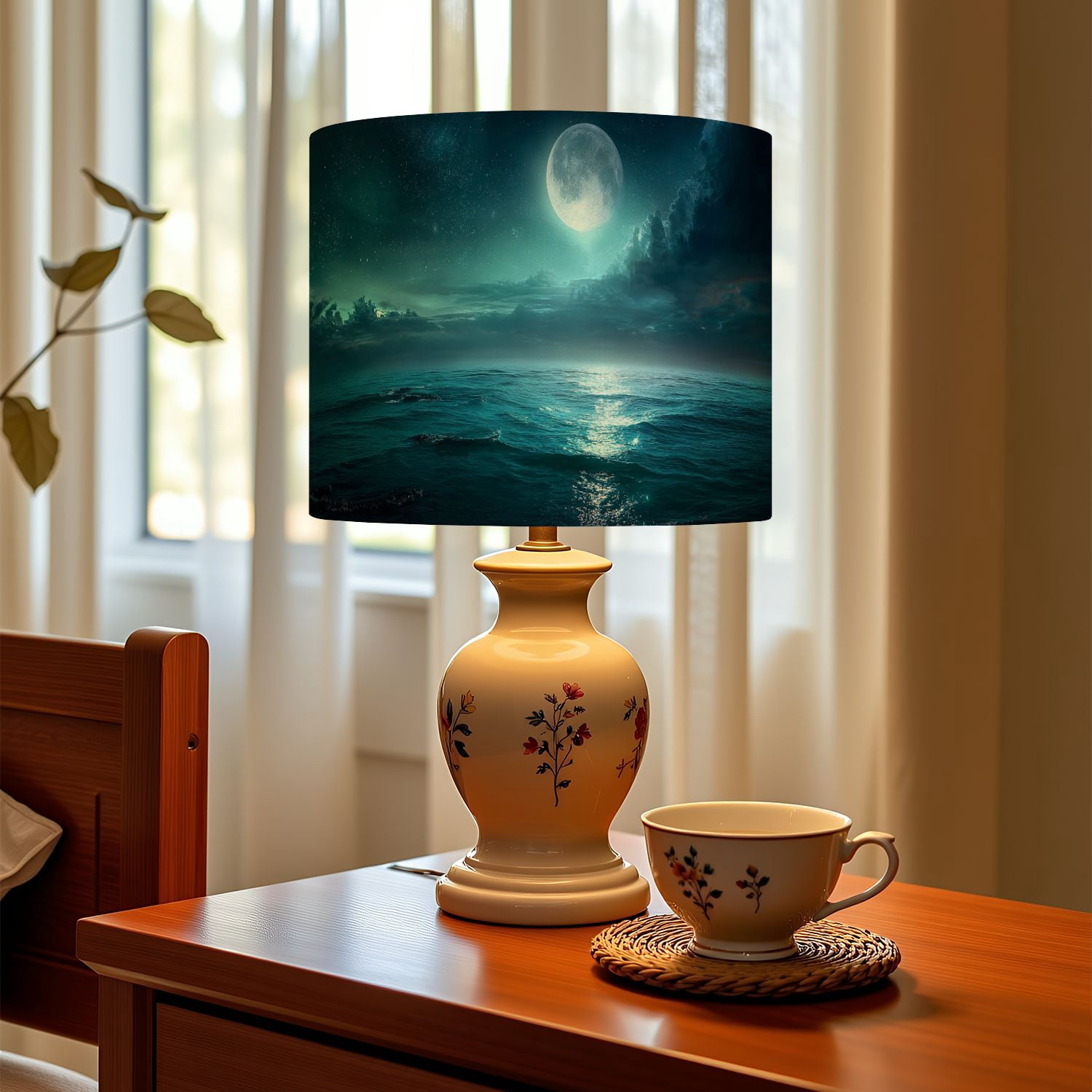 Linen Drum Lampshades Moon Sea Magic Night Underwater Scene 13"x13"x10" Light Shade for Table Lamps Floor Lamp Shades Lampshade Replacement Assembly Required