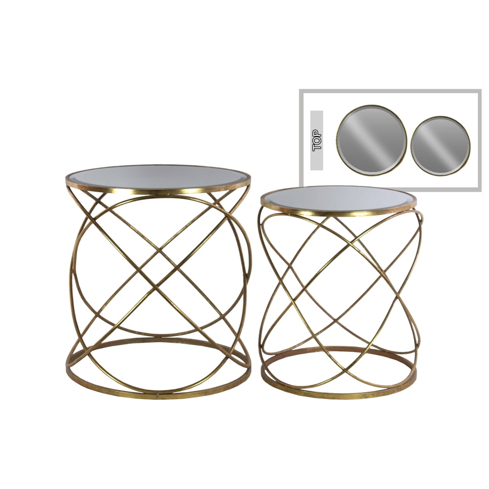 UTC40832 Metal Round Nesting Accent Table with Mirror Top and