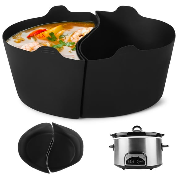 6 Quart 2-in-1 Silicone Crock Pot Liners, Reusable Slow Cooker Divider Insert for Crockpot, Oval Shape, Anti-Slip Handle, Dishwasher Safe Slow Cooker Liner for Two Meal Cooking
