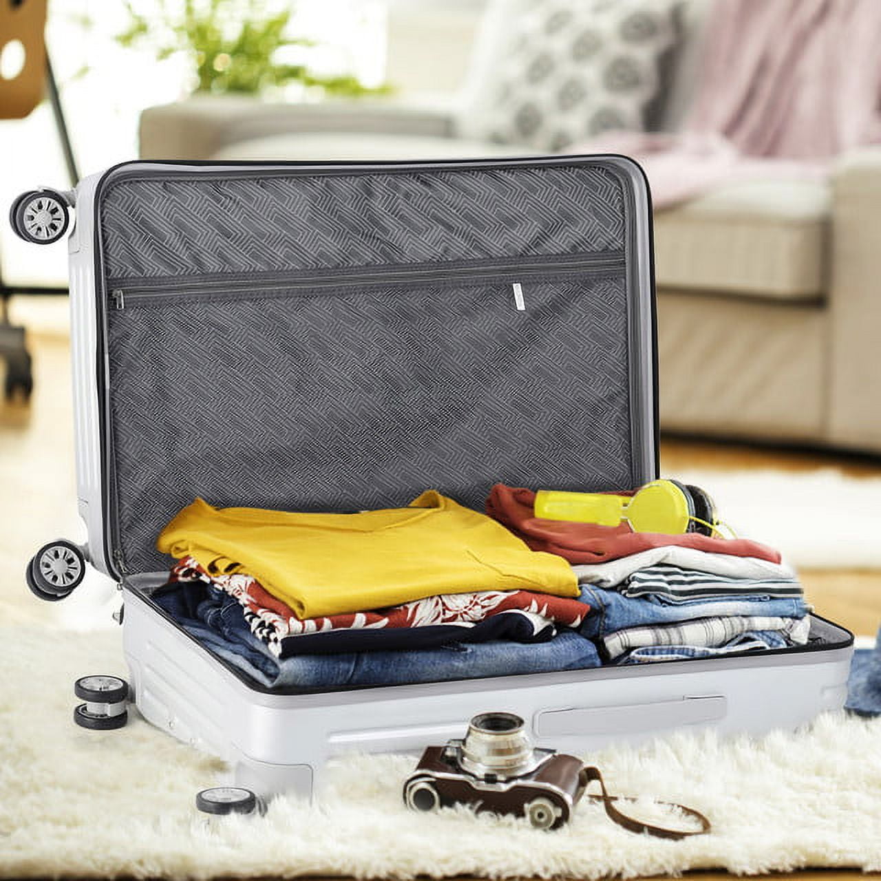 Hikolayae Mesa Collection Hardside Spinner Luggage Sets in Silver, 3 Piece - TSA Lock
