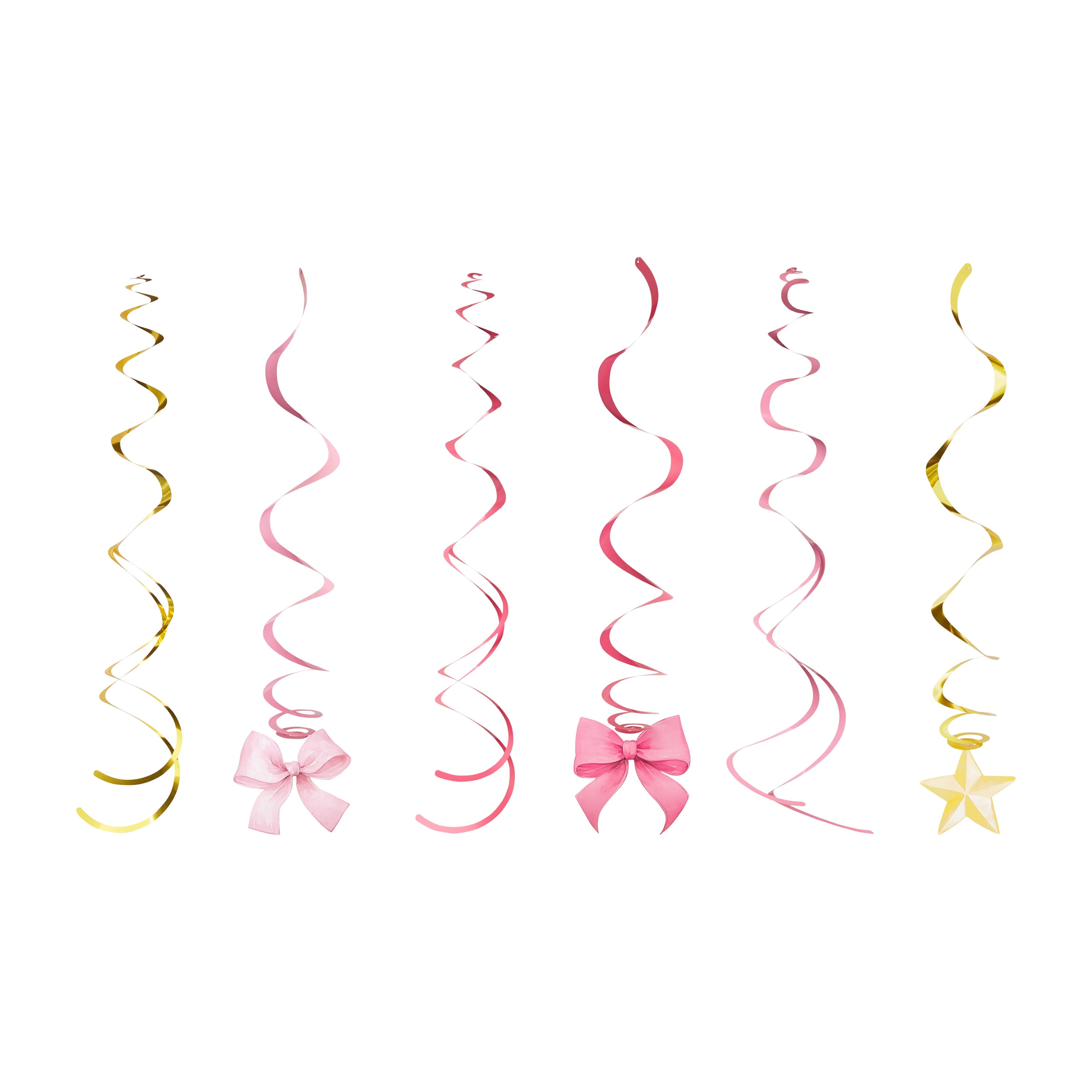 Pink/Gold Paper Star and Bow Dangler Decorations, 6 Count, by Way To Celebrate