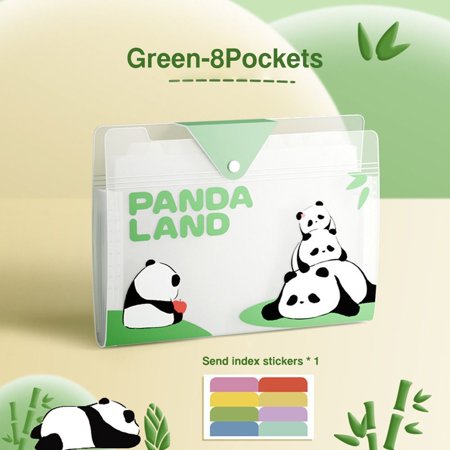 Cartoon Creative Test Paper Storage Bag Document Bag Cartoon Panda 5/8/12 Pockets Classified Expanding File Bag Archive Bag Portfolio A4 File Folder GREEN-8 POCKETS