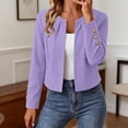 thumbnail image 2 of Ghalytn Women's Open Front Cropped Blazer with Gold Button Cuffs, Round Neck Long Sleeve Suit Jacket, 2 of 6