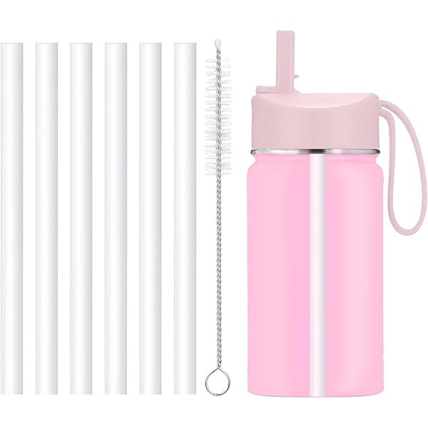 wonima44 Replacement Straws Compatible with Iron Flask Kids Water Bottle 14oz with Straw Lid- 6 Pack Straws And 1 Pack Cleaning Brush.
