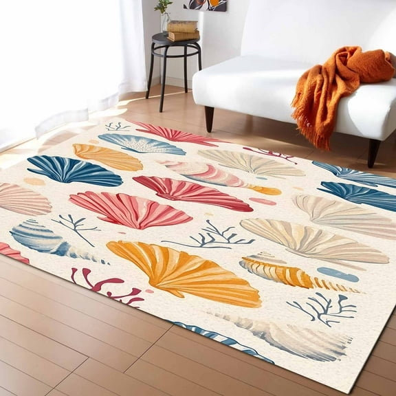 Area Rugs Indoor Non-Slip Rectangle Rug 2x3 Ft Colorful Seashell Nautical Summer Rug Rubber Backing Floor Mats Non Shedding Home Decor Carpet for Entryway Living Room