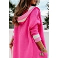 thumbnail image 2 of sicmoss Women's Red Color Block Vertical Striped Hooded Cardigan Open Front Oversized Long with Pockets, 2 of 5