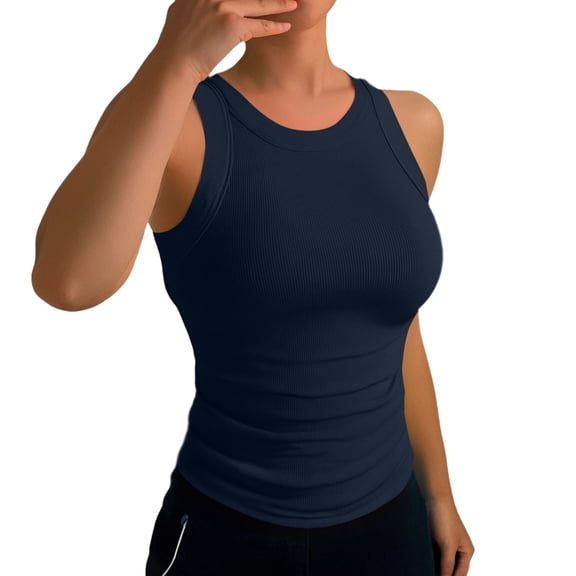PMVFHDE Women Ribbed Round Neck Sleeveless Comfortable Casual Camisole Undershirt For Home And Leisure Spring Summer Tank Top For Women Navy,S
