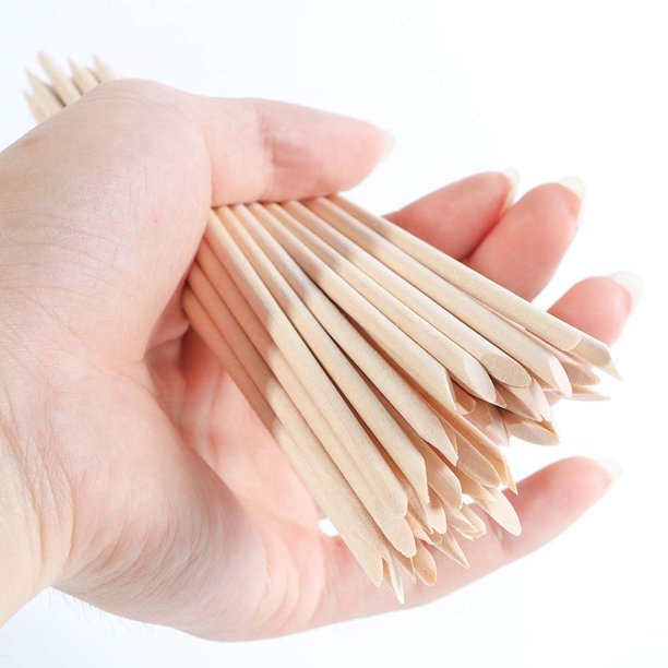 50 palitos de uñas de color naranja, multifuncionales de doble cabeza empujador de cutículas, palos de madera, herramienta para manicura y pedicura