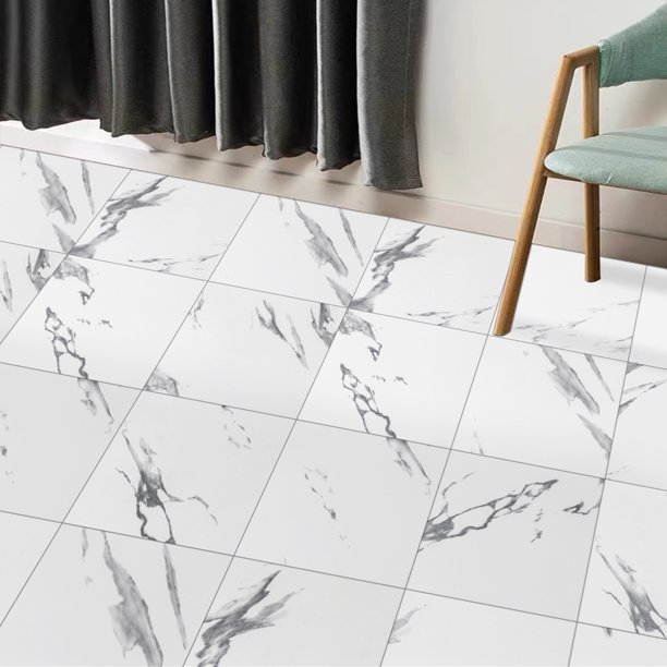 White Marble Peel and Stick Floor Tile Vinyl Flooring 12" X 12" Upgrade