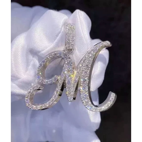 Men's 4TCW Round Cut Lab Created Diamond Initial M Letter Pendant 925 Sterling Silver 2 inch pendant