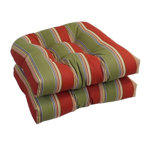 Blazing Needles 93184-2CH-OD-148 19 in. U-Shaped Outddor Dining Chair Cushions, Hampton Bay Garden - Set of 2