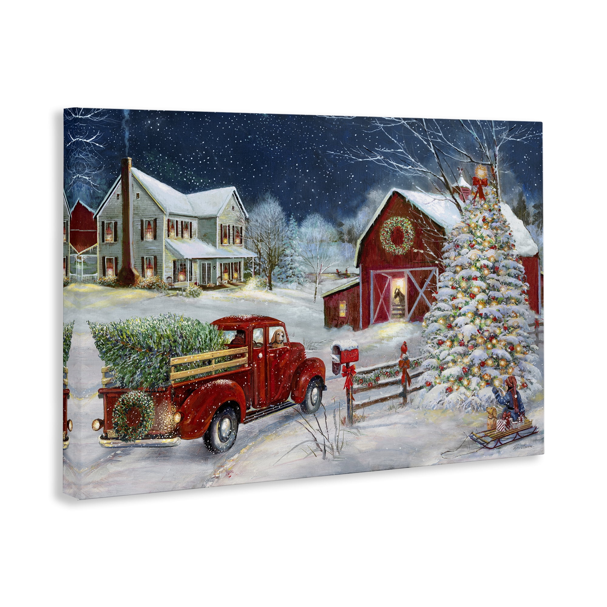 Stupell Industries Snowy Winter Farmhouse Holiday Painting Gallery Wrapped Canvas Art Prints Wall Art, 36 x 24