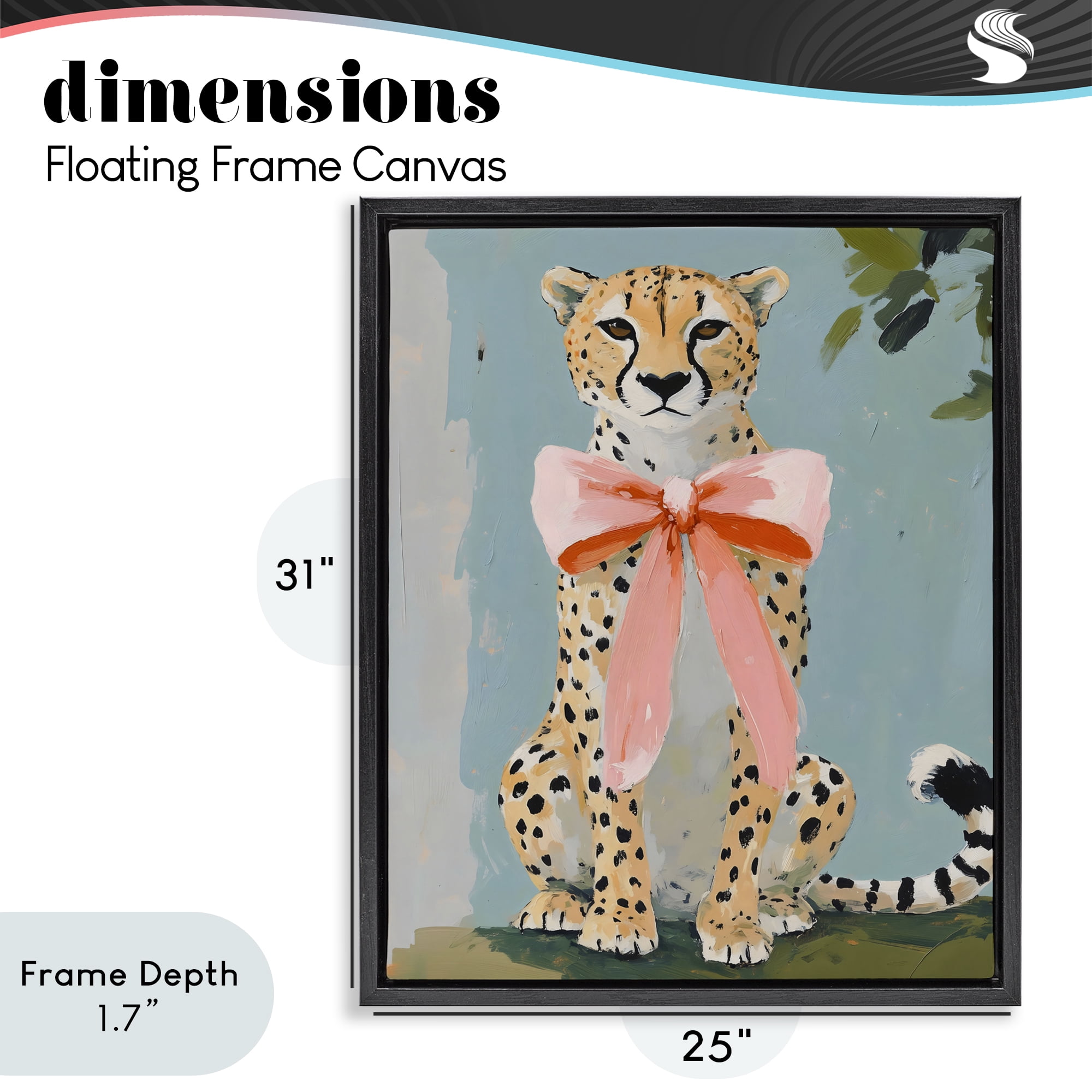 Stupell Industries Cheetah with Big Pink Bow Black Framed Floater Canvas Wall Art, design by The Prints Vibe