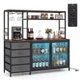 thumbnail image 1 of Gymax Sideboard Buffet Cabinet w/ LED Lights 55'' Coffee Table w/ Power Outlets Brown, 1 of 10