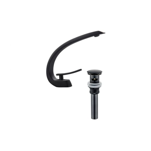 DROP Bath and Kitchen DR091464 Robinet pour lavabo de salle de bain avec forme ronde en couleur noire de la série Waterfall - comprend un drain avec trop-plein.