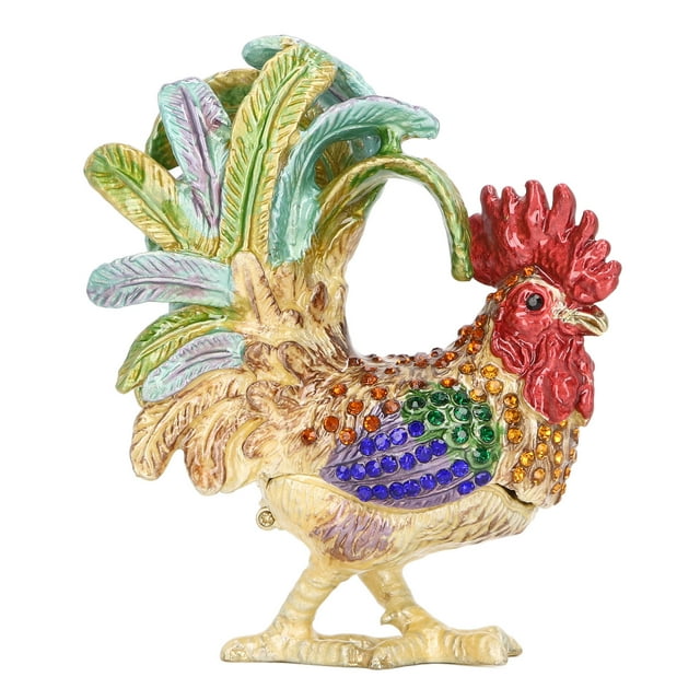Caja de baratijas con forma de gallo con diamantes de imitación incrustados, aleación, colores brillantes, amplia aplicación, caja de joyas para tocador de joyas