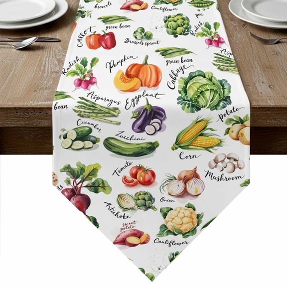 Table Runners 120 Inches Long, Vegetables Cotton Linen Kitchen Dining Coffee Table Runner for Party Home Decor, Watercolor Farmhouse Fruits Tabletop Dresser Scarves Runner Decor 13x120 Inch
