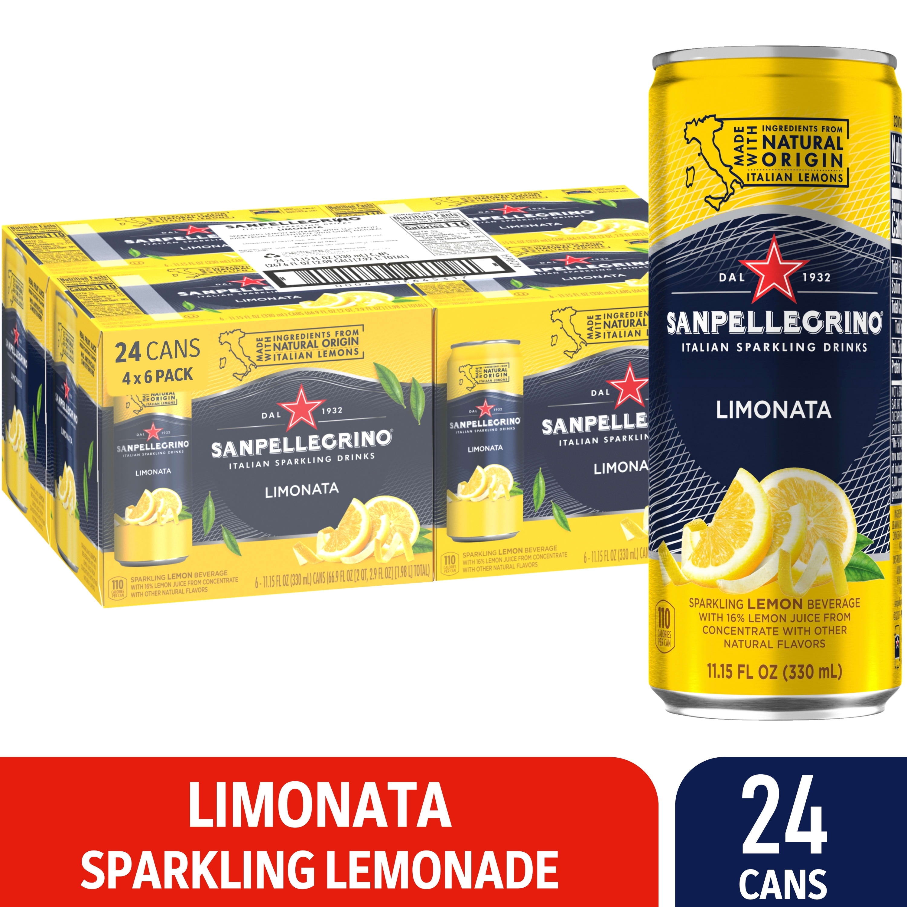 SanPellegrino Soda Italiana Sparkling Lemonade, 24 Pack Cans