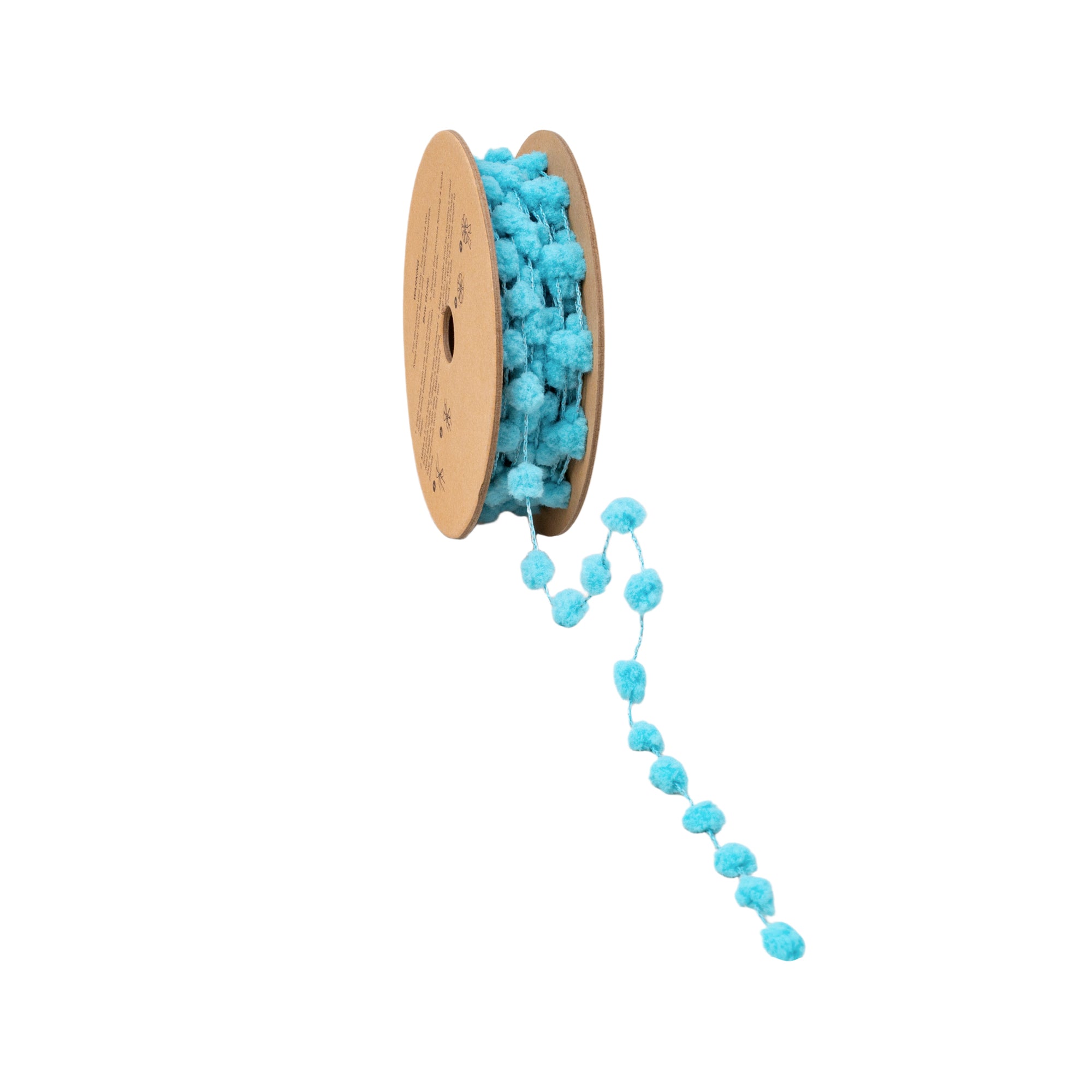 LaRibbons 8mm Wired Pom Pom, Blue, 25 Yard Roll