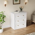thumbnail image 3 of CozyHome Large Nighstand, Wood Night Stand with 3 Drawers, Wood Side Table with Golden Round Knobs, Modern End Table Chest of Drawers for Bedroom, Living Room, Hallway, Closet, White, 3 of 8