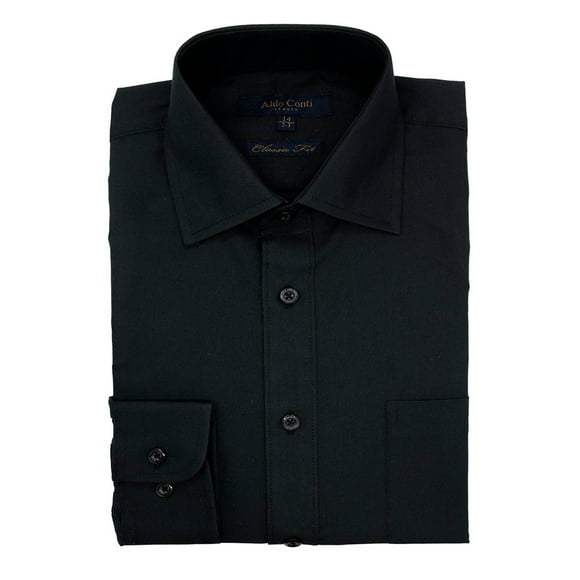 Camisa Negra Manga 2-3 Cuello 14.5 Aldo Conti Camisa-Aldo Conti Black-V0610NEG 70%Poliester 30%Algodón