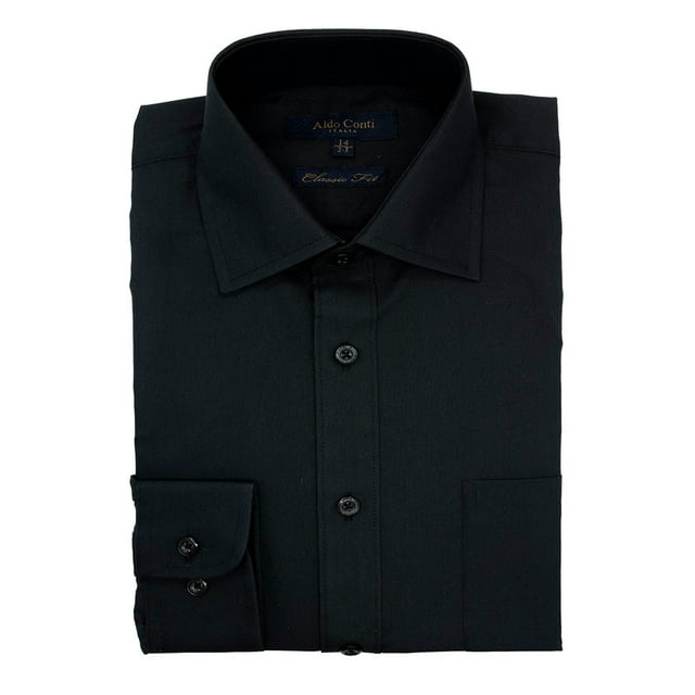 Camisa Negra Manga 2-3 Cuello 14.5 Aldo Conti Camisa-Aldo Conti Black-V0610NEG 70%Poliester 30%Algodón