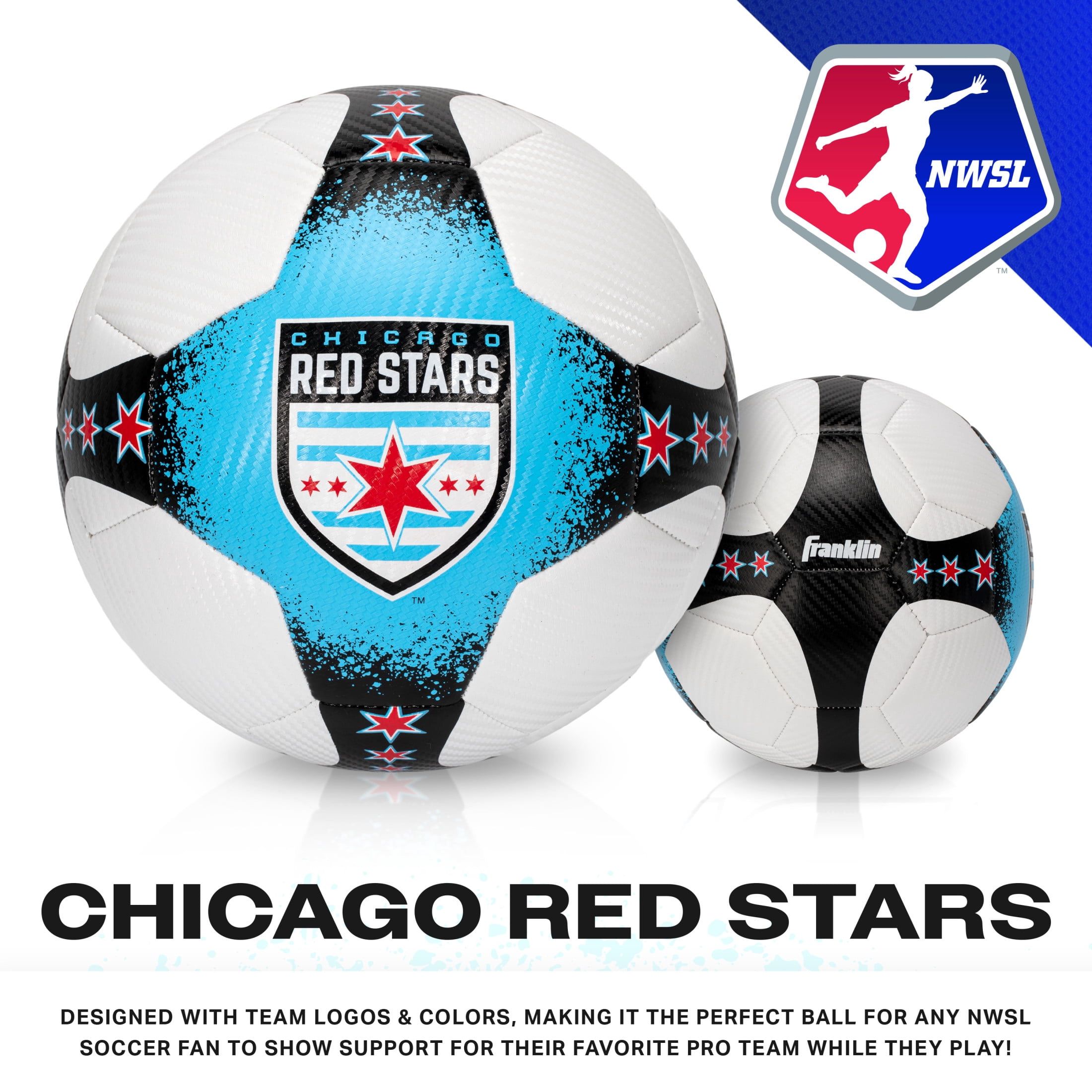 Franklin Sports NWSL Chicago Red Stars Soccer Ball - Official Size 5 Soccer Ball - Regulation Size + Weight Soccer Ball for Kids + Adults - Boys + Girls Soccer Ball - Air Pump Included