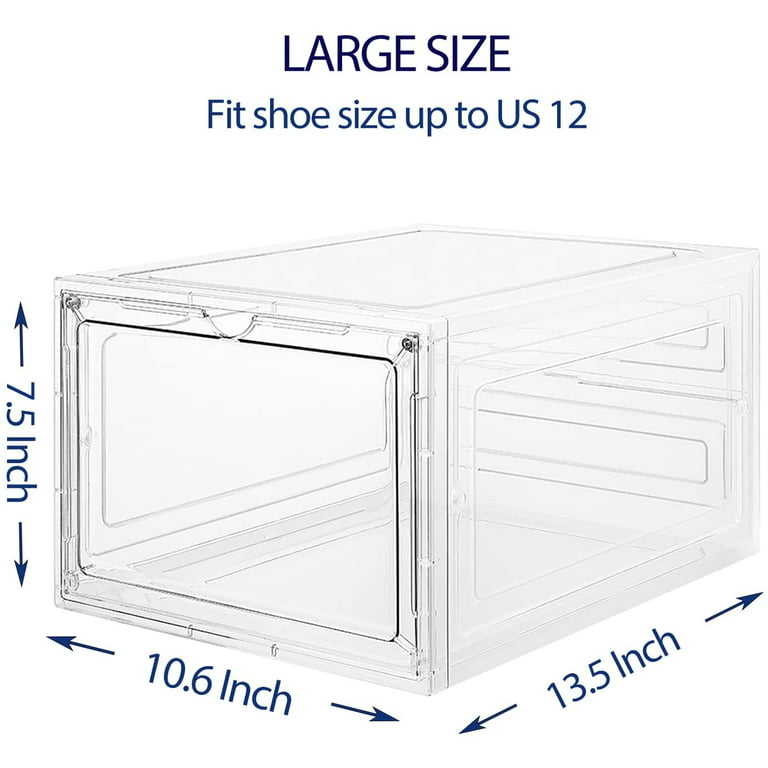 Large Sturdy Shoe Storage Boxes: Pack of 6 Stackable Clear Plastic Shoe Organizer  Containers for Closet, Drop Front Shoe Bins for Display Sneakers, Fit Shoe  Siz…