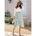 thumbnail image 5 of Women'S Boho Floral Print Wrap Front Self Tie Knot Ruffle Hem Split Midi Skirt Green L, 5 of 8