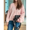 thumbnail image 4 of Women'S Winter Button Down Cardigan Sweaters Casual Coats Oversized Chunky Cable Knit Long Sleeve Outwear Pink S, 4 of 8