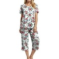 thumbnail image 5 of YDFCWXW Women's Short Sleeve Pajama Set with Pockets, Printed Round Neck Top and Comfortable Bottoms, Soft Nightwear Red, L, 5 of 7