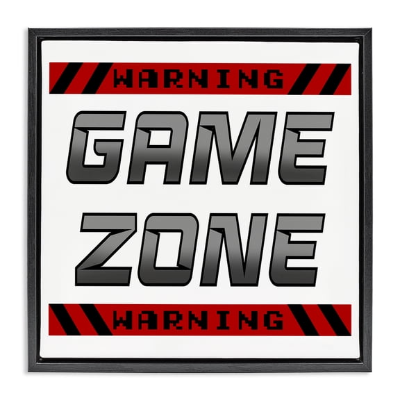 Stupell Industries Contemporary Game Zone Warning Black Floating Frame Canvas Art, 18 x 18, by Marcus Prime