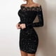 thumbnail image 5 of Moda mujer fuga hombro manga larga encaje costura delgado fiesta Club vestidos Pompotops  hdfakjf2169, 5 of 9