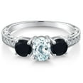 thumbnail image 3 of Gem Stone King 925 Sterling Silver Sky Blue Aquamarine and Black Onyx 3-Stone Women Ring (1.82 Cttw, Gemstone Birthstone, Size 7), 3 of 6
