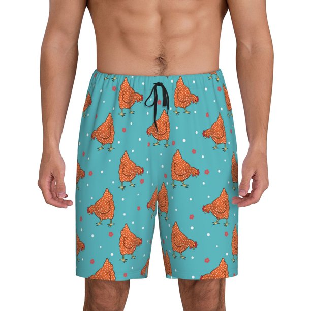 Fotbe Funny Chicken Pantalones Cortos de Pijama para Hombre, Ropa de Dormir, Pantalones de Pijama Cortos para Hombre-Large