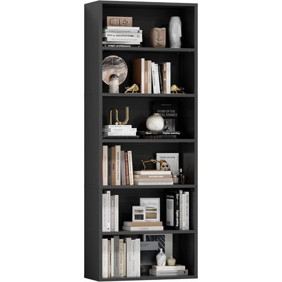 Furniwell 71" Tall Bookcase Bookshelves, 6 Tier Floor Standing Bookcases Open Frame, Modern Display Storage Organizer for Home Office, Living Room, Bedroom, Study Room (Black, 1 Pcs)