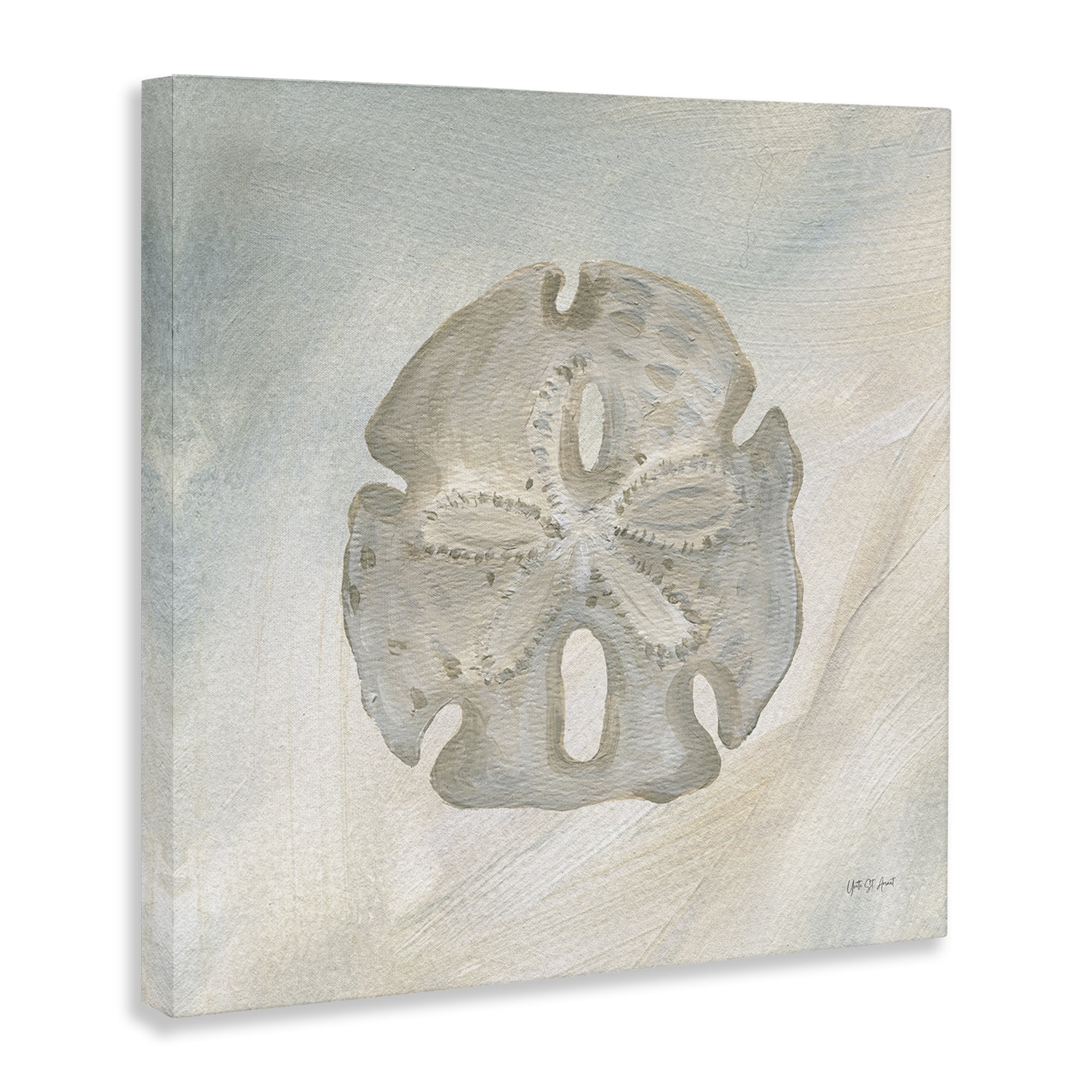 Stupell Industries Sand Dollar over Beige Coastal Painting Gallery Wrapped Canvas Art Print Wall Art, 17 x 17