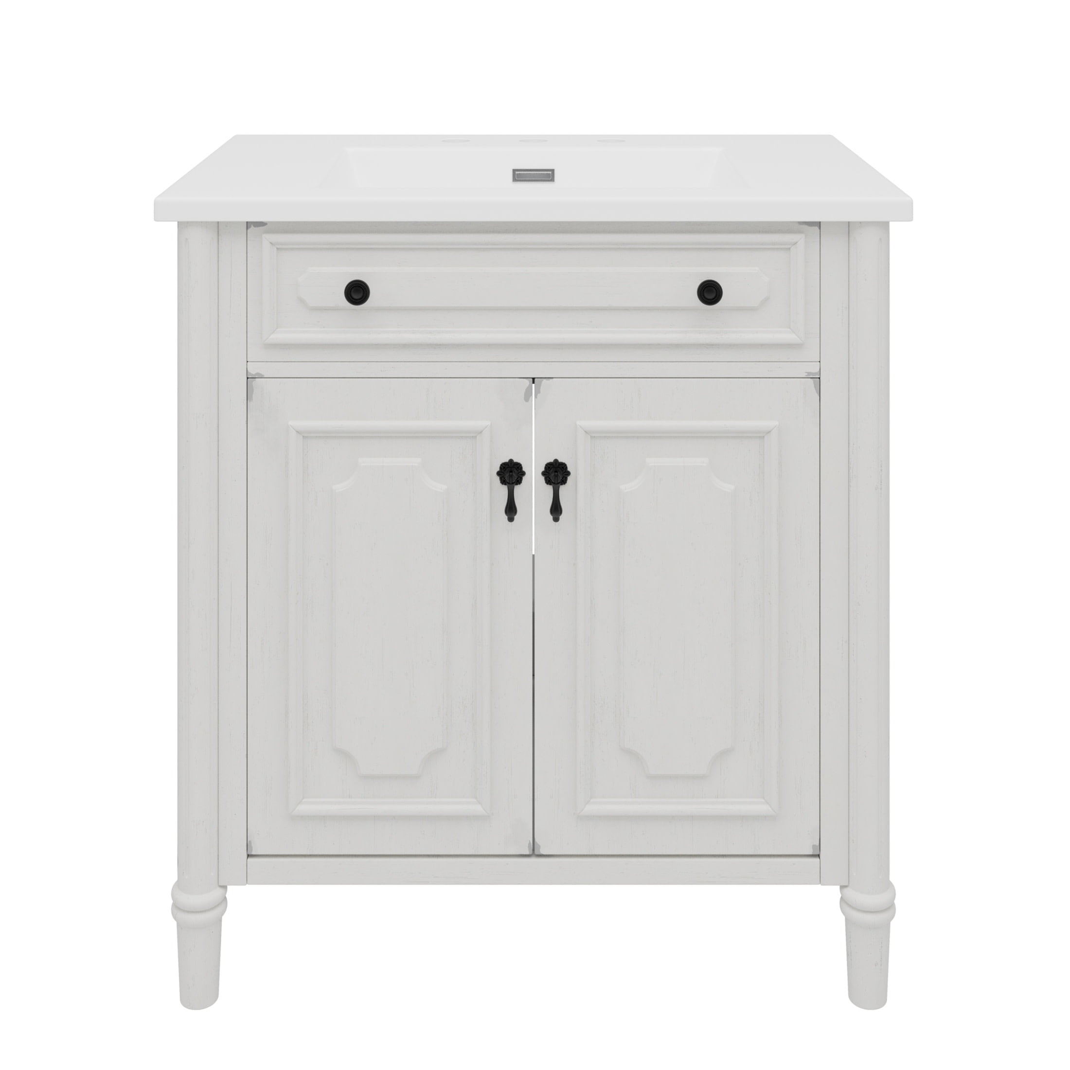 Christopher Knight Home 31" Vintage Bathroom Vanity, Curved Profile MDF Cabinet with Ceramic Sink, White