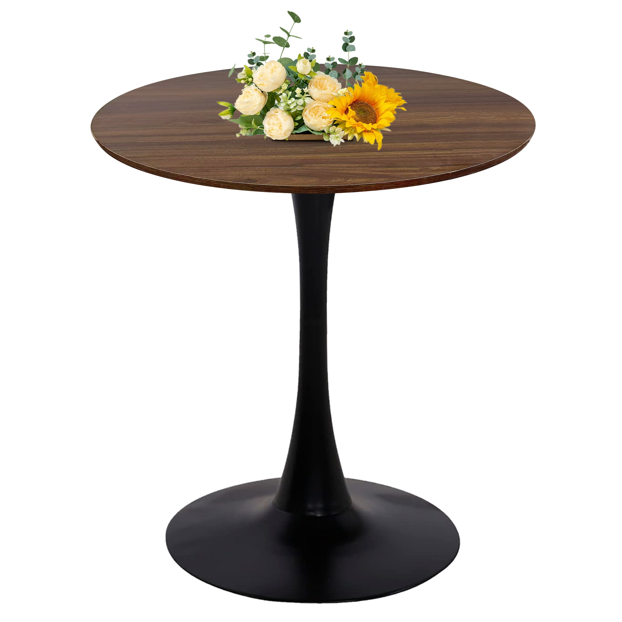 23.6" Round Dining Table with MDF Top & Metal Tulip Pedestal Frame for Kitchen, Living Room, Bedroom, Walnut