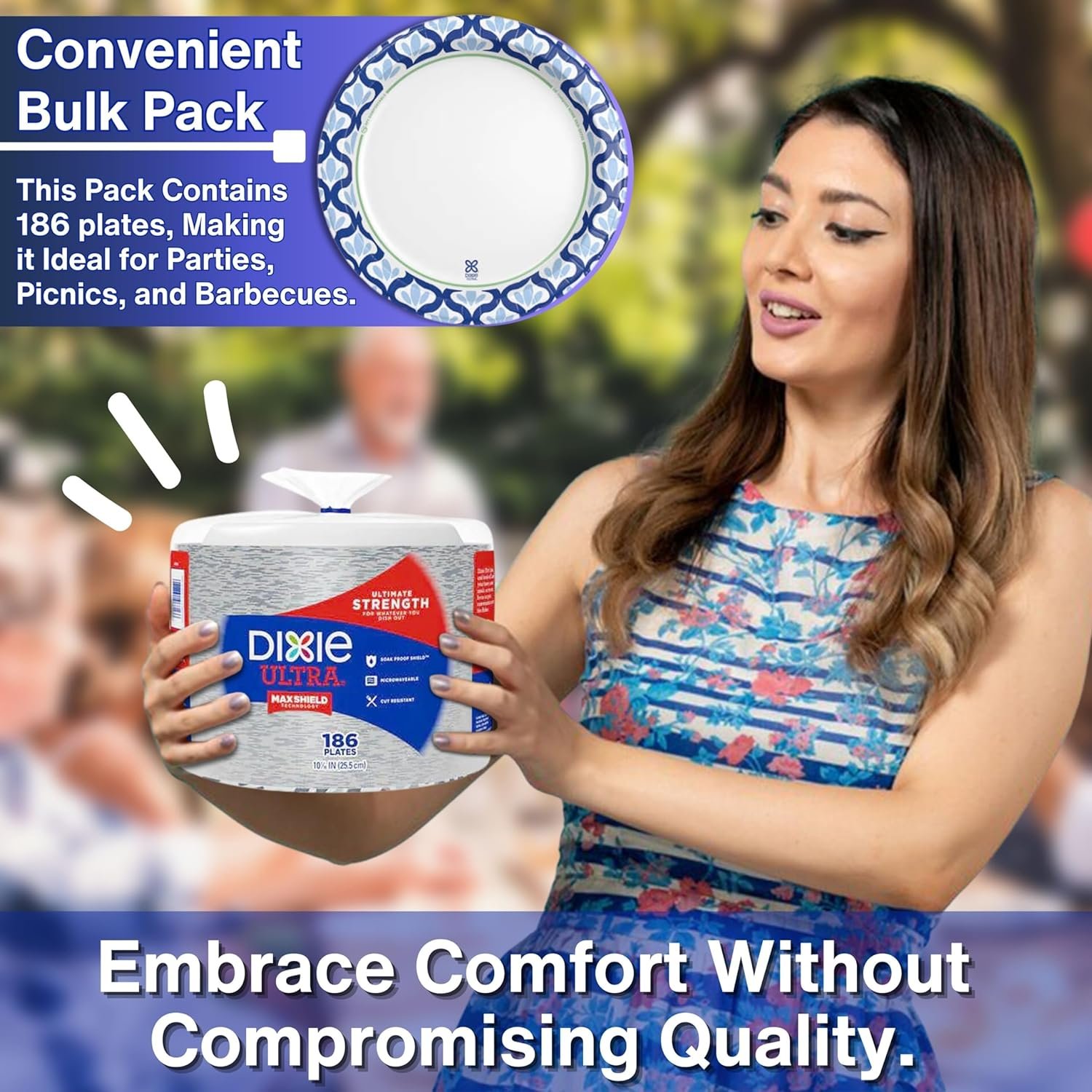 Dixie White with Blue Ultra Paper Plate Max Shield Technology - Microwaveable - 10 in - 186ct