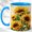 Blue, variant on Gemstone Style Sunflower Coffee Mug, Garden Floral Mug, Ceramic 11 oz