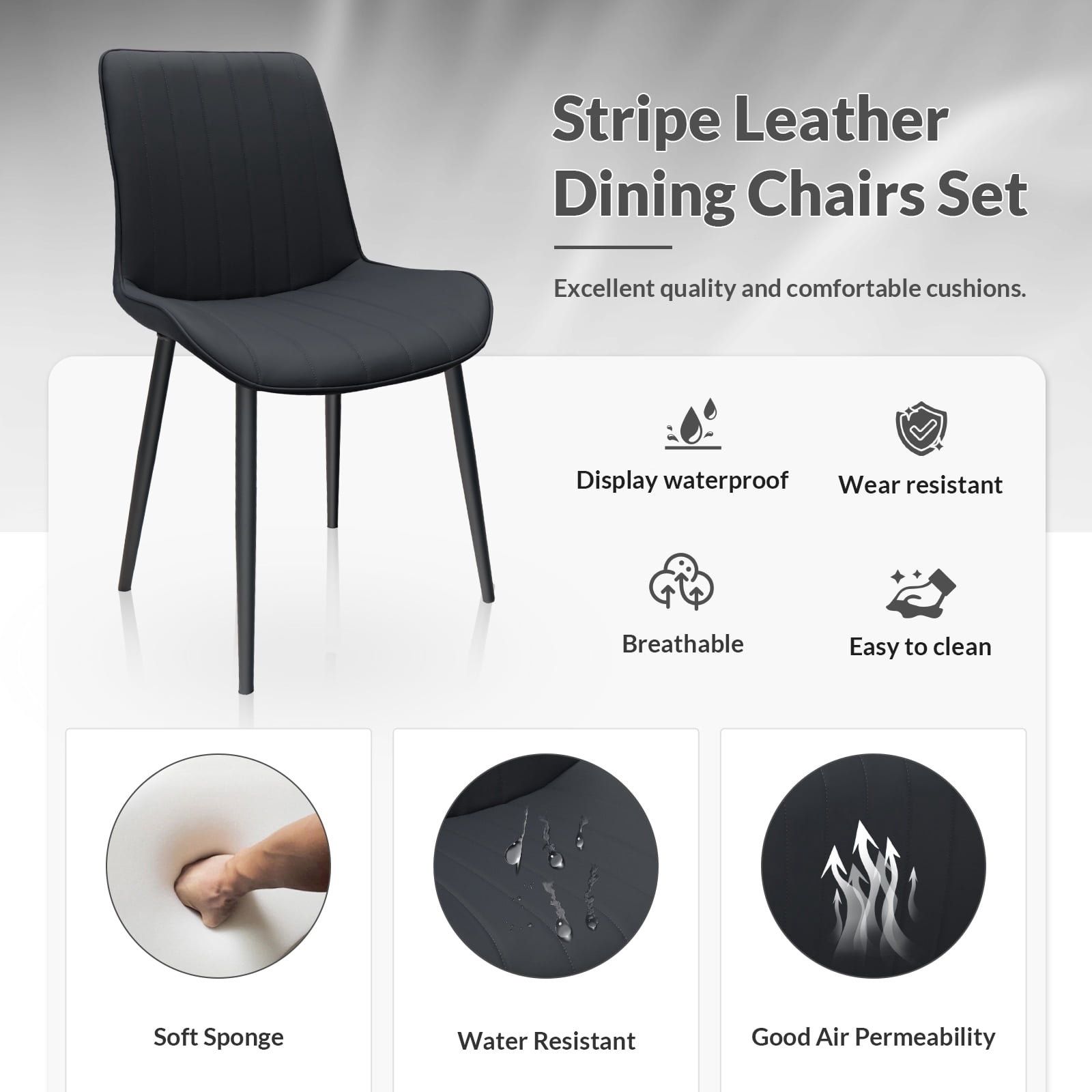 MAYEERTY Black Red PU Leather Dining Chairs with Metal Legs, Wave Pattern Upholstered Armless Chair Set of 2 for Kitchen, Restaurant, Living, Meeting Room