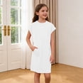 thumbnail image 4 of IVEYRTF Girls Solid Color T-Shirt Dress with Pockets Kids Summer Everyday Activities Knee Length Casual Dress, 4 of 9