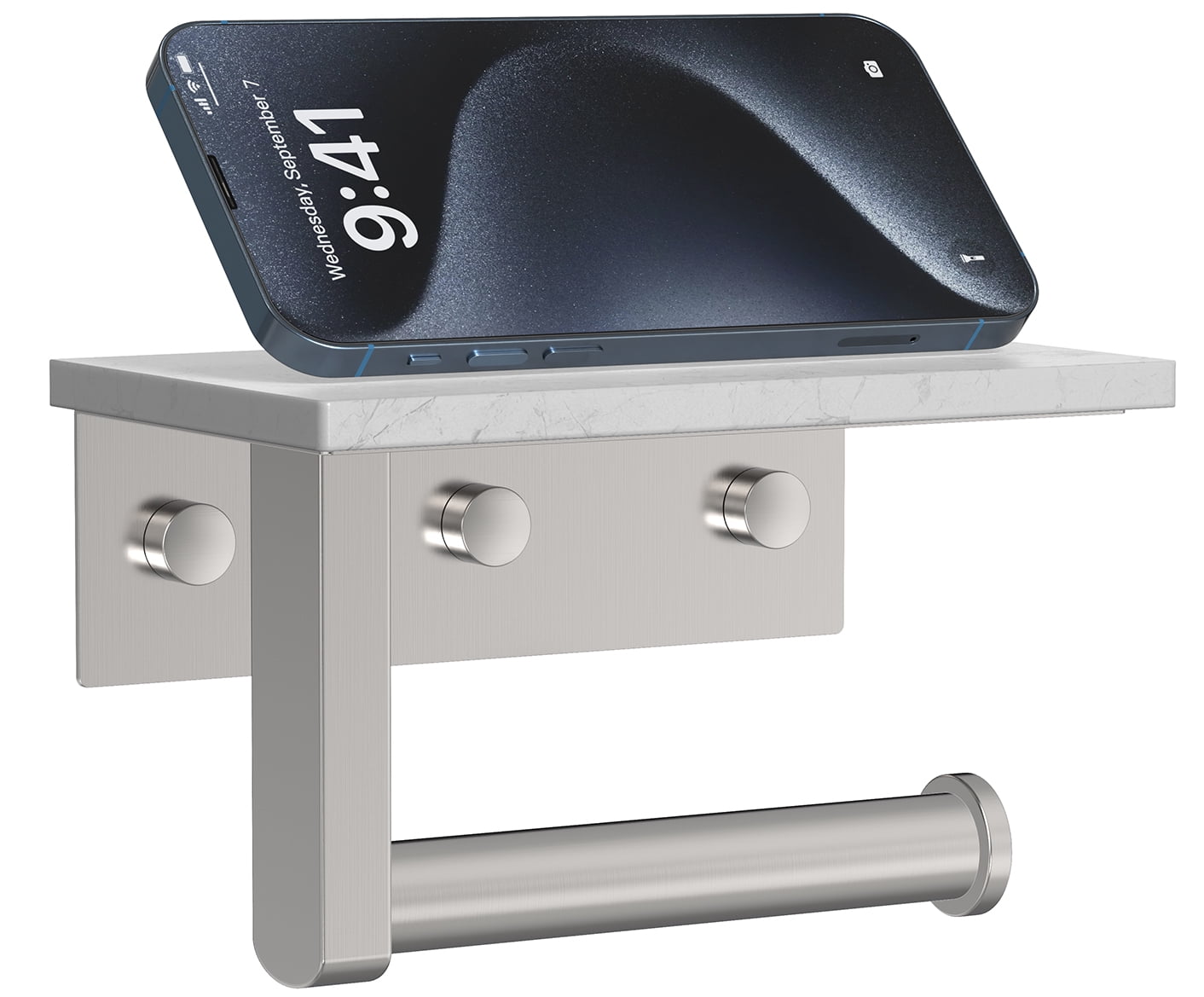 Wall Mount Toilet Paper Holder with Marble Shelf, Brushed Nickel