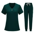 thumbnail image 2 of Jinhomg Scrubs for Women Set Button V-Neck Short Sleeve Caregiver Top & Drawstring Elastic Waist Joggers with Pockets 2 Pieces Scrub Uniforms Green XXL, 2 of 5