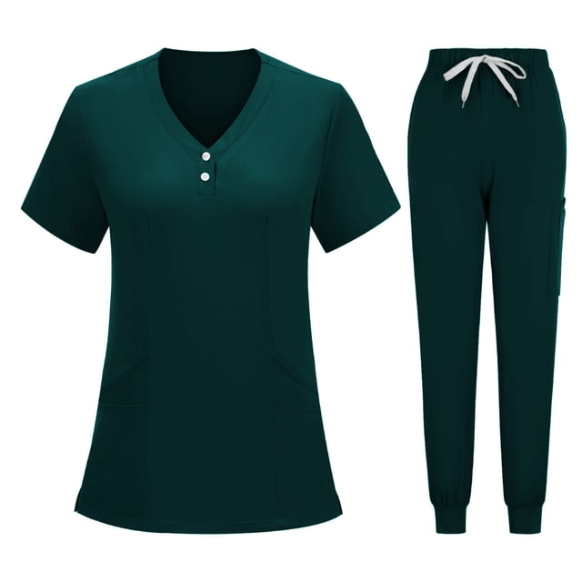 Ensemble de Robe de Lavage à Manches Courtes pour Femmes - Polyester Tenue de Travail Décontractée pour Infirmière pour l'Été à la Maison