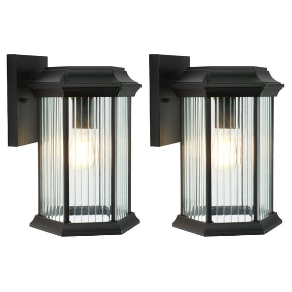 SAFAVIEH Hylan 2-Light A19 Black Steel Wall Sconce with Clear Shade, Set of 2