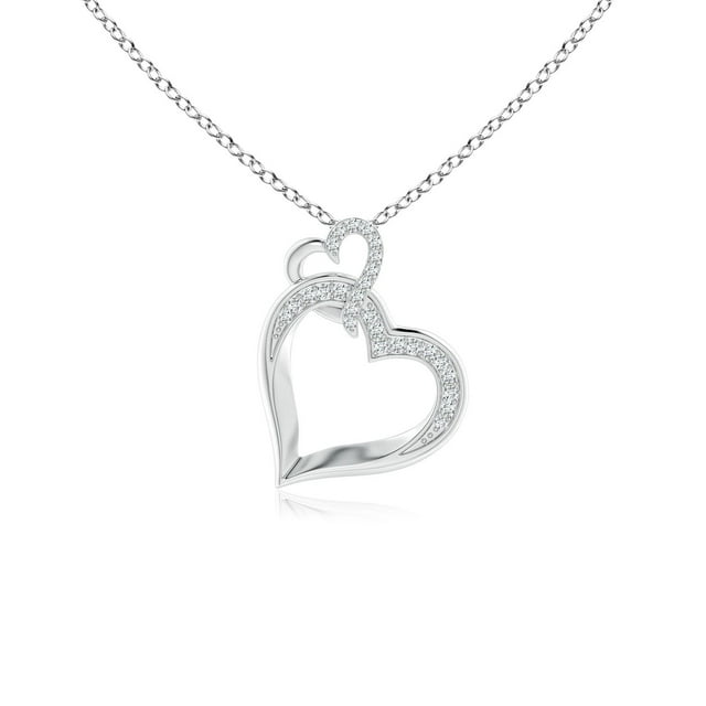 Angara Natural Diamond Necklace - Interlinked Diamond Tilted Heart Pendant in Platinum for Women