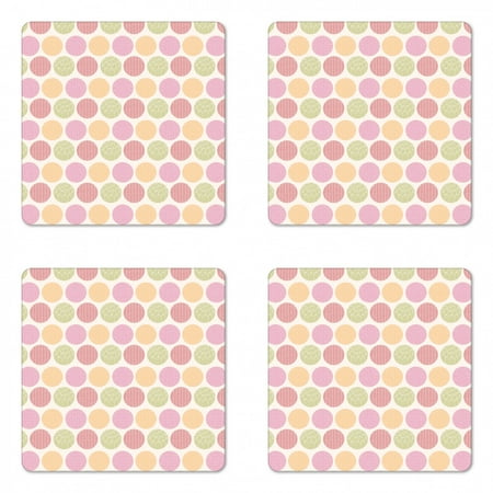 

Colorful Coaster Set of 4 Abstract Pattern from Lines in Circles Shape with Cactus Images Square Hardboard Gloss Coasters Standard Size Avocado Green and Multicolor by Ambesonne