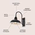 thumbnail image 4 of JONATHAN Y Stanley 12.25" 1-Light Farmhouse Industrial Indoor/Outdoor Iron LED Gooseneck Arm Outdoor Sconce, Black, 4 of 7
